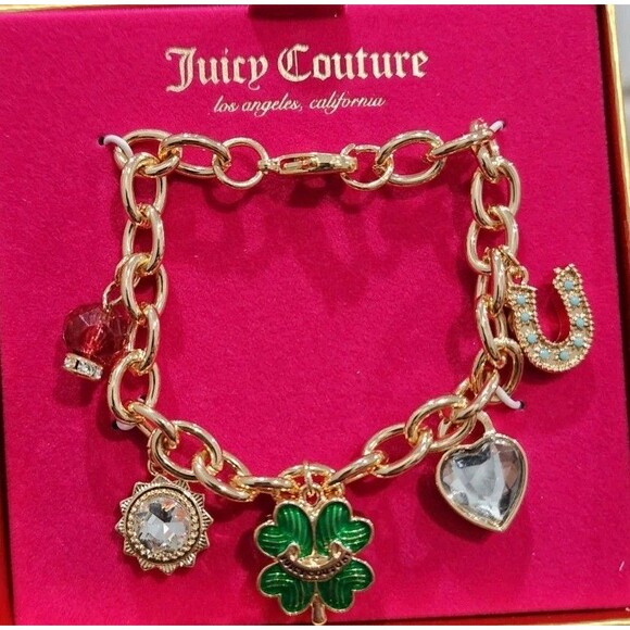 Juicy Couture Jewelry - New Juicy Couture Goldtone Charm Bracelet 5 Charms Logo Y2K